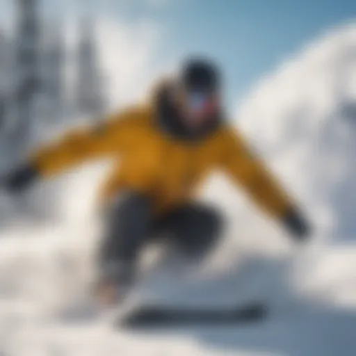 Snowboarder carving through fresh powder