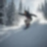 Snowboarder carving through fresh powder