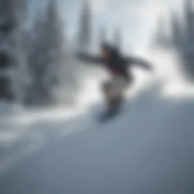 Snowboarder carving through fresh powder