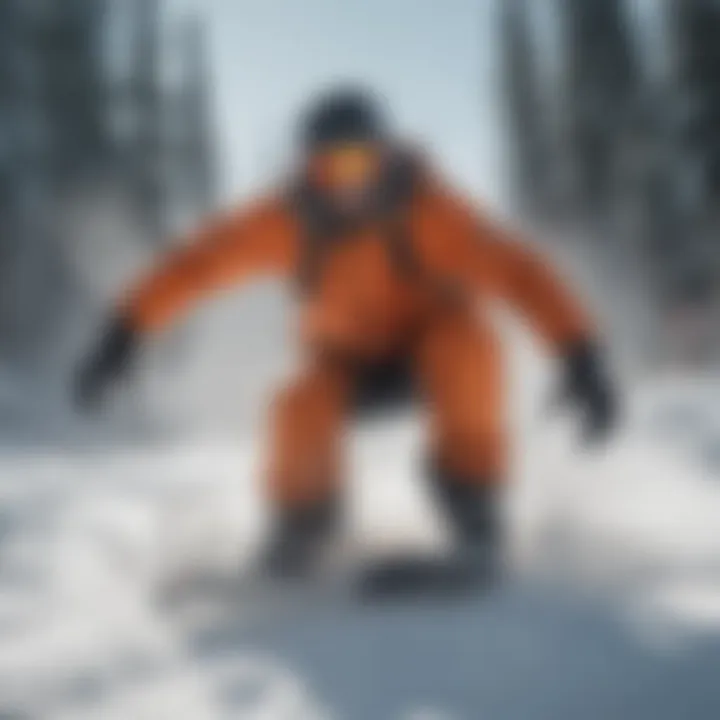 Snowboarder carving through fresh powder on a mountain slope