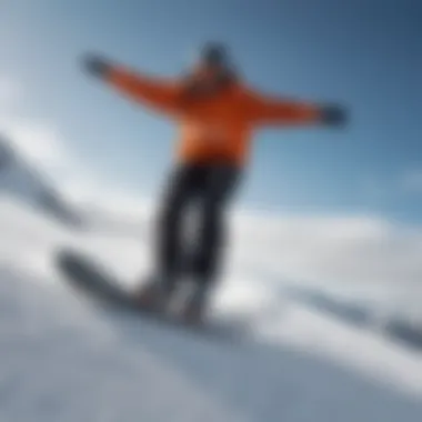 Snowboarder testing out new board on steep slope