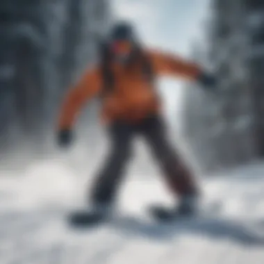 Snowboarder carving down snowy slope