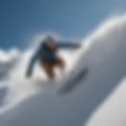 Snowboarder carving through fresh powder on a steep slope