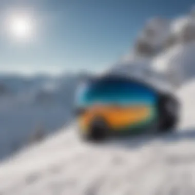 A skier wearing spy skiing goggles while navigating through a snow-covered landscape.