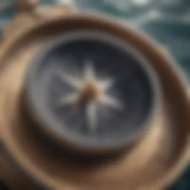 Close-up of a compass showing direction while starboard sailing