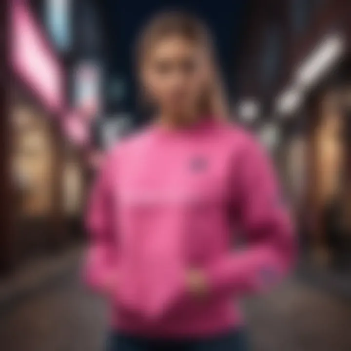 Stylish Streetwear Ensemble Featuring Hot Pink Champion Crewneck