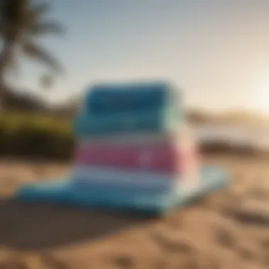 Exploring Various Designs of Surf Changing Towels Diverse range of surf changing towels displayed in a vibrant outdoor setting