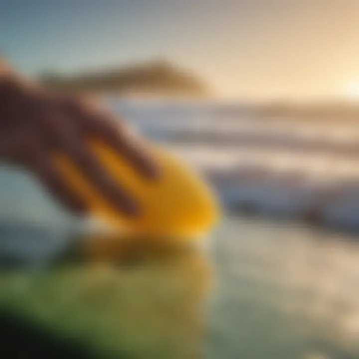 Surfboard with fresh wax glistening under the sun