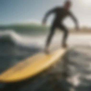 A surfer demonstrating the importance of leash strings during a ride on a wave.