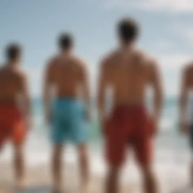 Group of surfers preparing for a session with stylish swim shorts