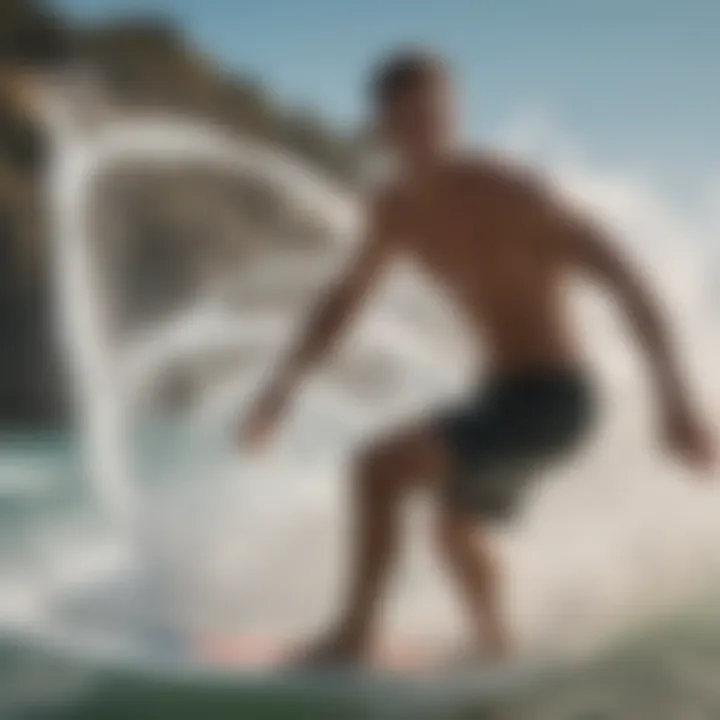 Dynamic surfer showcasing swim shorts in action