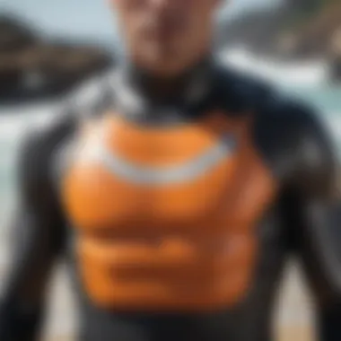 Close-up of impact vest material for surfing