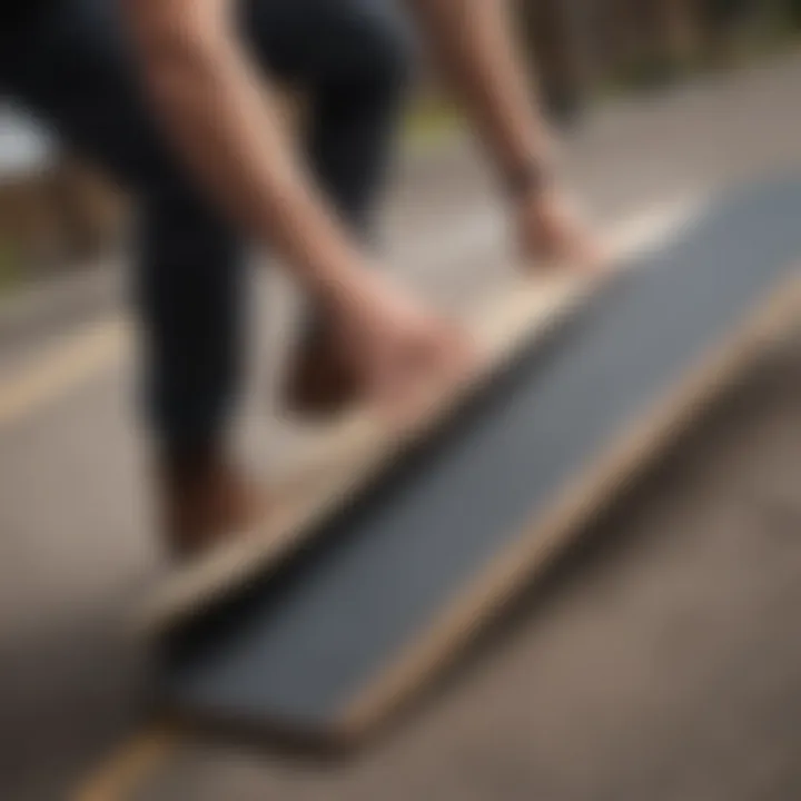 Fingerboard performing tricks on a ramp with grip tape