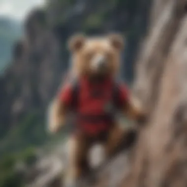 Teddybear shirt worn by a rock climber navigating a challenging route