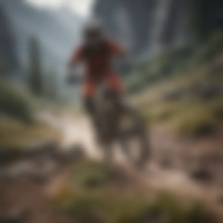 Mountain biker navigating through rugged terrain