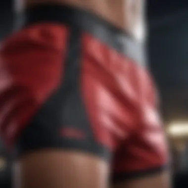 Close-up of the fabric and design details of red PSD boxers.