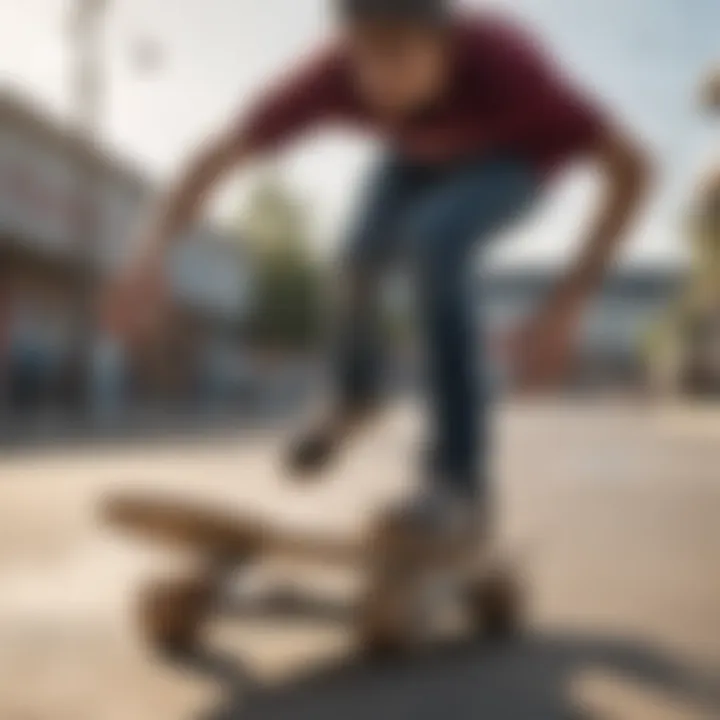 A beginner skater practicing tricks on a used skateboard.