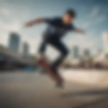 A skateboarder performing tricks in an urban skate park, showcasing the creativity and skill in skateboarding.