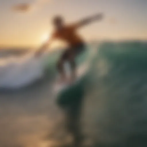 A surfer riding a wave at sunset, capturing the essence of freedom and adventure in surfing.