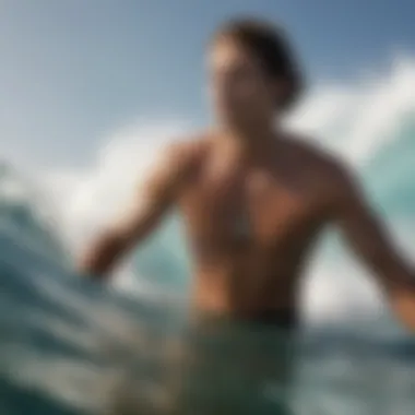 Surfer in Action with Necklace A surfer wearing a necklace while riding a wave, capturing the essence of extreme sports.