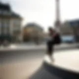 Skater performing tricks at a notable Paris skate spot