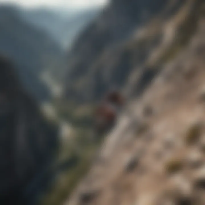 Thrill-seeker conquering a steep mountain slope