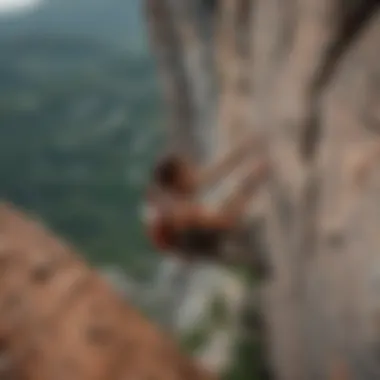 Fearless rock climber scaling a steep cliff