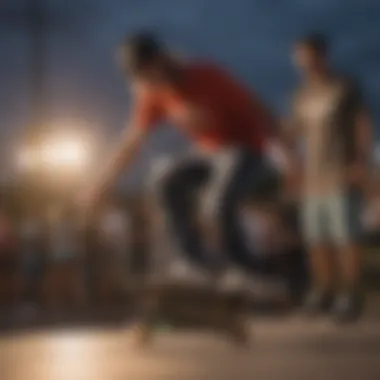 Skateboarding community gathering for an evening session at a Gold Coast skate spot