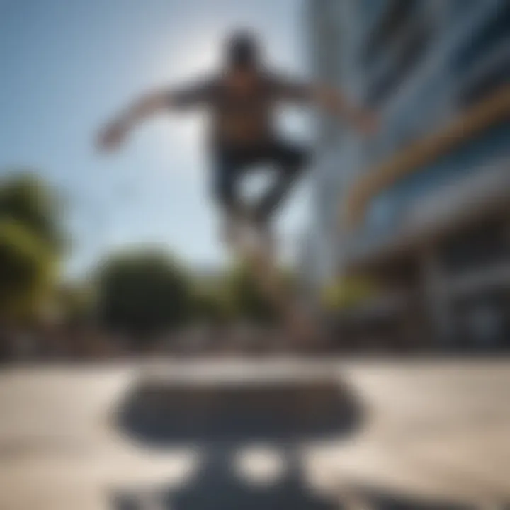 Skateboarder executing a perfect kickflip in urban setting