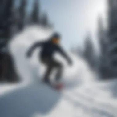 Daring snowboarder carving through fresh powder