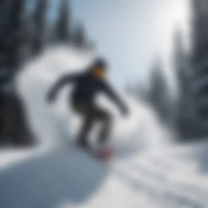 Daring snowboarder carving through fresh powder