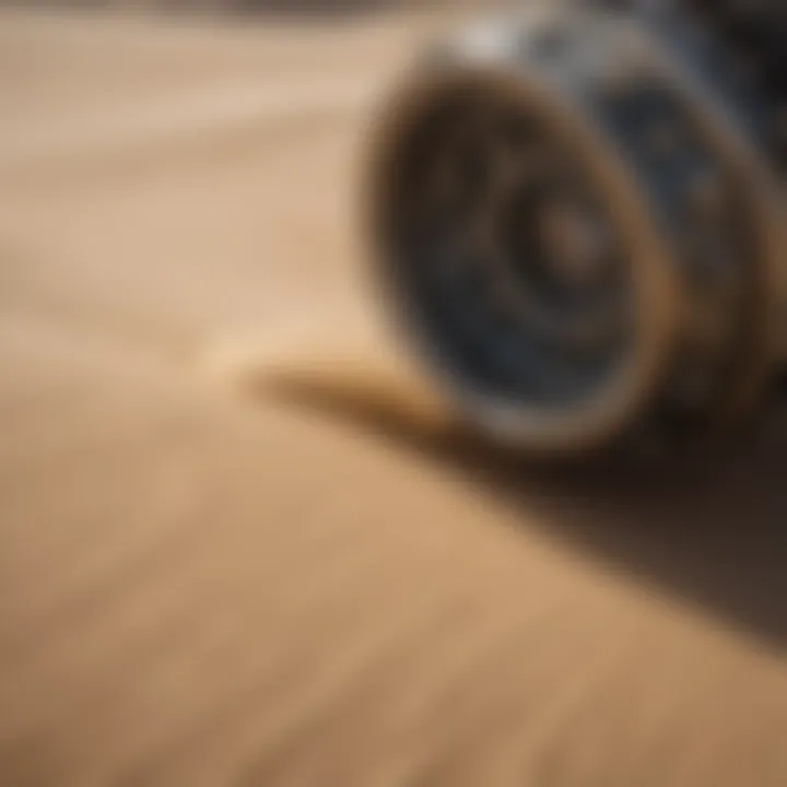 Close-up of sandboarding equipment with intricate designs and patterns