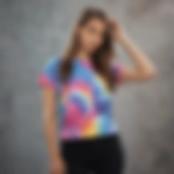 Fashionable tie-dye crop t-shirt paired with trendy accessories