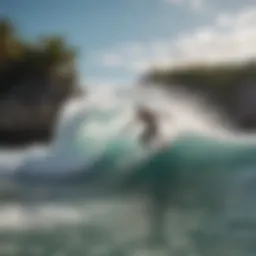 Surfer catching a wave in Tulum