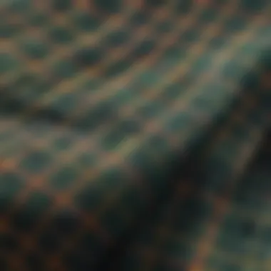 Close-up of green plaid flannel shirt fabric texture