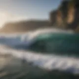 Surfer catching a wave at Uluwatu Cliff