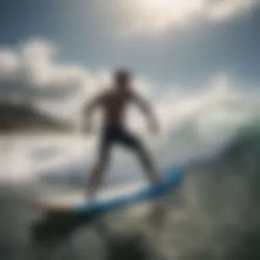 Surfer in Motion with Boogie Board Fins Illustration of a surfer using boogie board fins in action