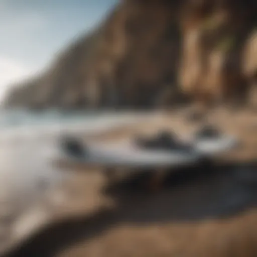 An overview of various jet board models displayed on a rocky shore