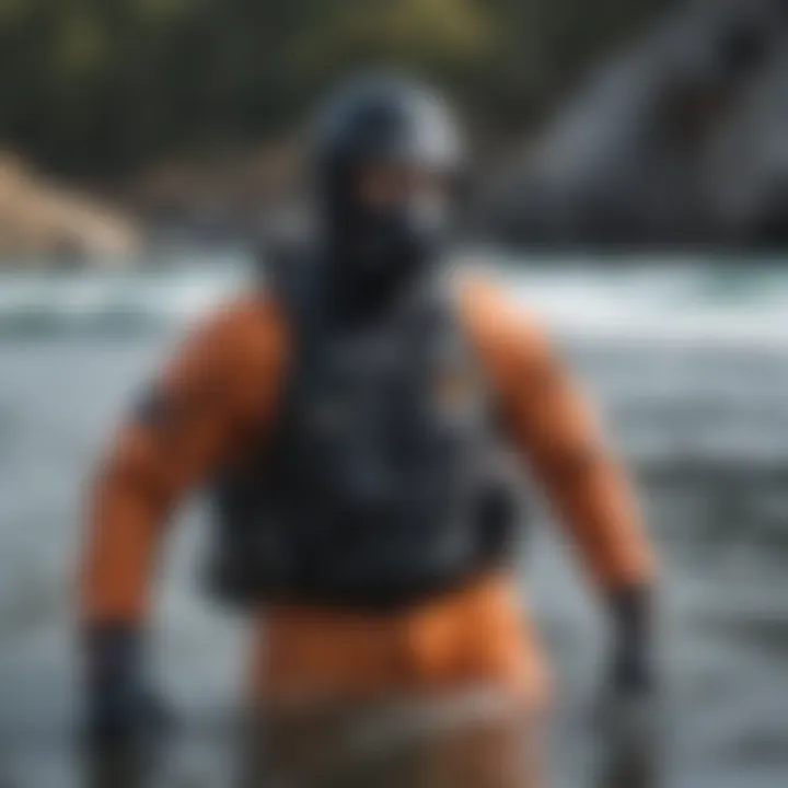 Safety check of a dry suit before a cold-water adventure