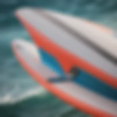 Sleek Design of Kiteboard Fin A close-up view of a kiteboard fin showcasing its sleek design and curvature.