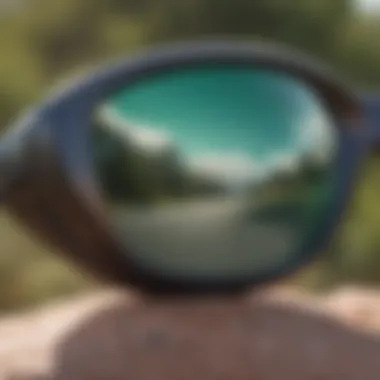 Close-up view of Prizm Jade polarized Oakley lenses reflecting sunlight