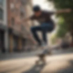 Skateboarder executing a perfect ollie in an urban setting