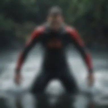 Illustration of Psycho Wetsuit in extreme aquatic conditions highlighting performance