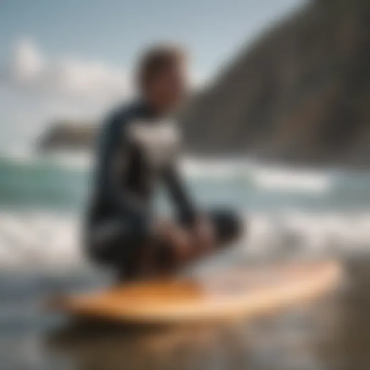 Individual focusing and meditating before a surf training session