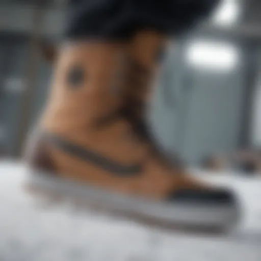 A close-up view of Vans snowboard boots showcasing their design and materials.