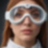 Close-up of white clout goggles showcasing their unique design and reflective lenses