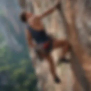 Determined rock climber conquering a challenging cliff