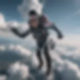 Adventurous skydiver soaring through the clouds