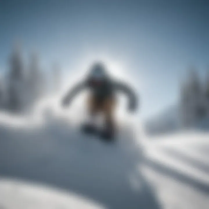 Snowboarder carving through fresh powder on a breathtaking snowy slope