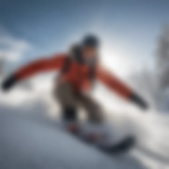 Spirited snowboarder carving through fresh powder